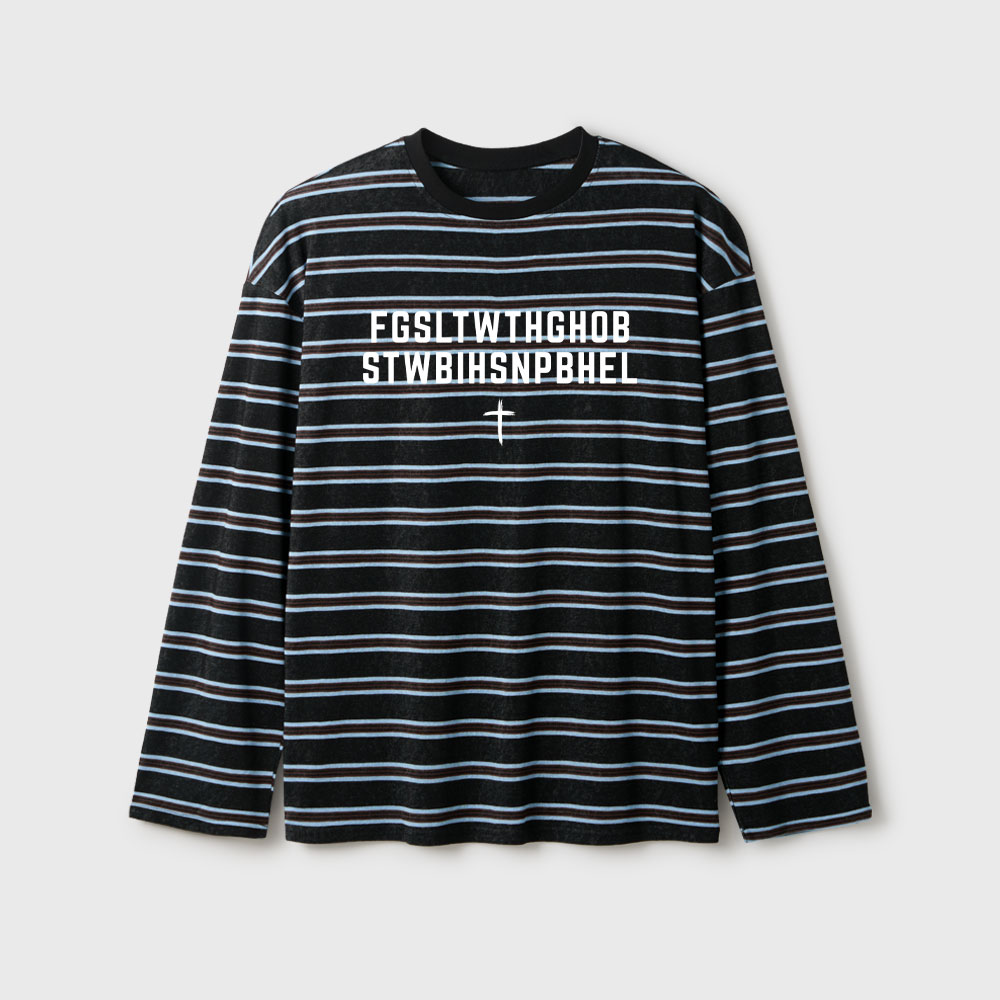 John 316 T-Shirt For God So Loved The World Christian Long Sleeve Striped T-Shirt