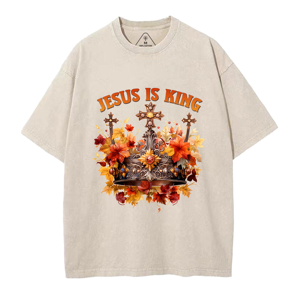 Jesus-Is-King-Autumn-Faith-Christian-Washed-T-Shirt-Beige+