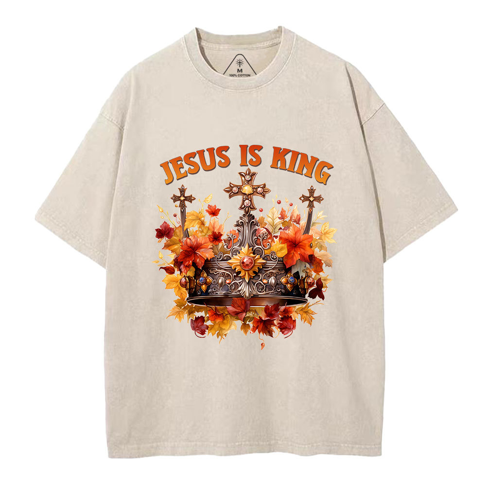 Jesus-Is-King-Autumn-Faith-Christian-Washed-T-Shirt-Beige+