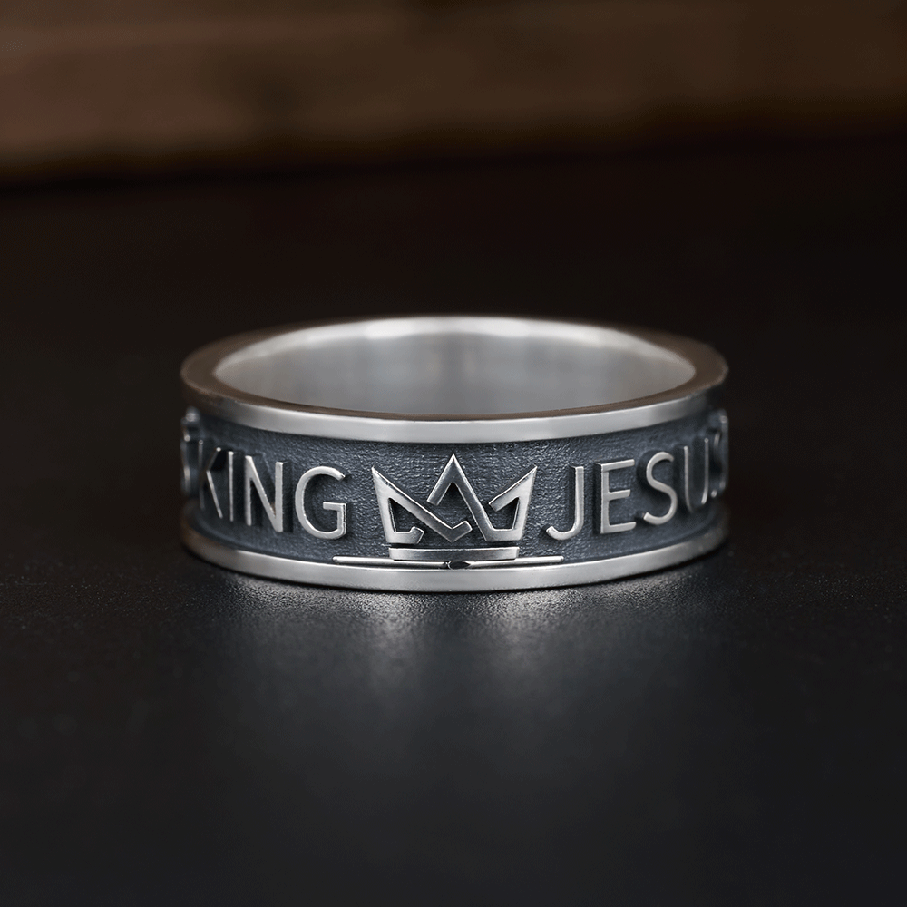 Jesus is King Christian Sterling Silver Band Ring