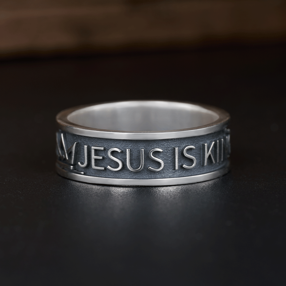 Jesus is King Christian Sterling Silver Band Ring