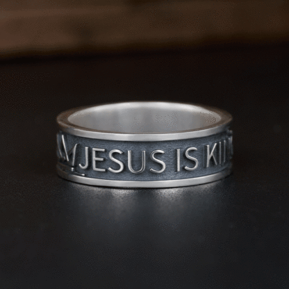 Jesus is King Christian Sterling Silver Band Ring