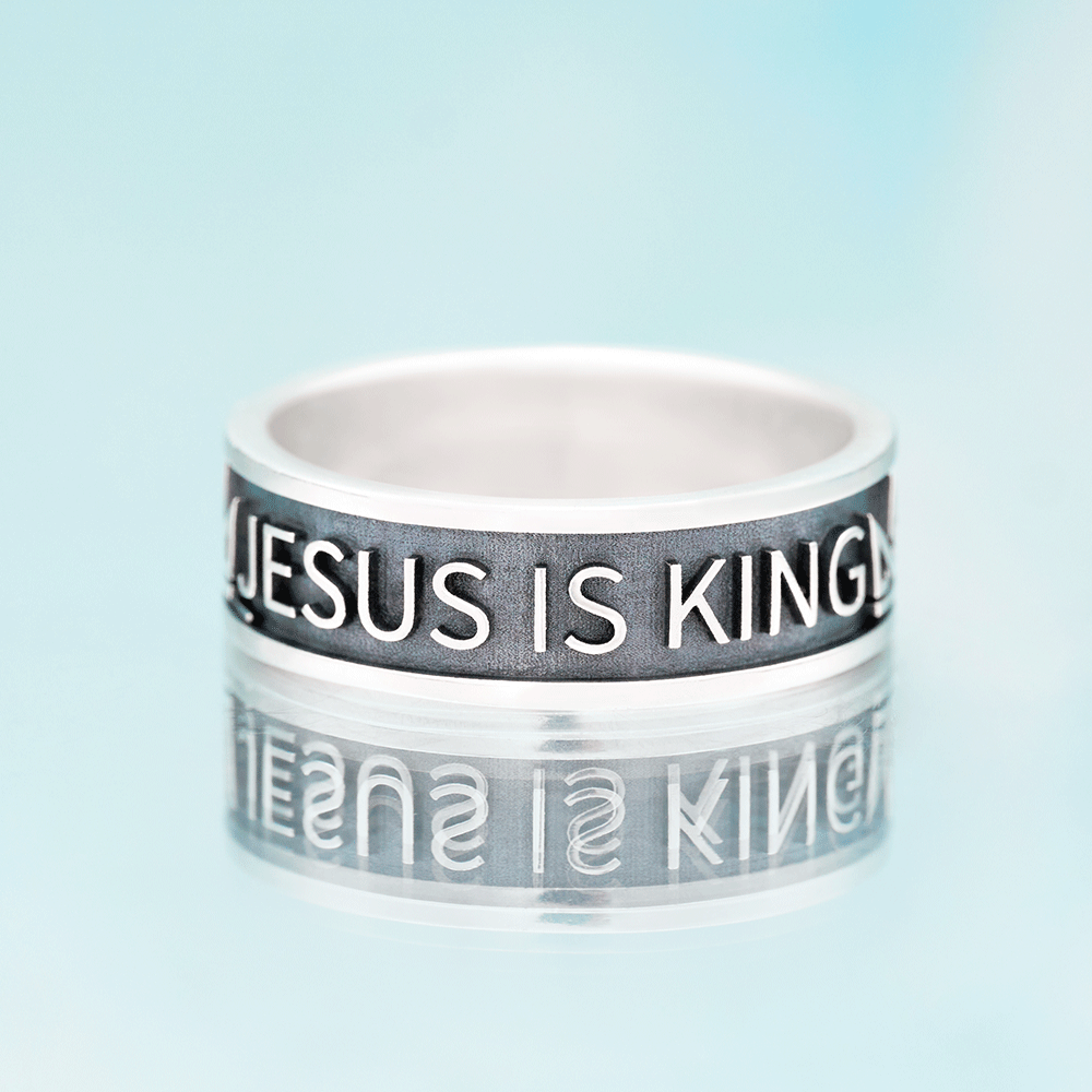Jesus is King Christian Sterling Silver Band Ring