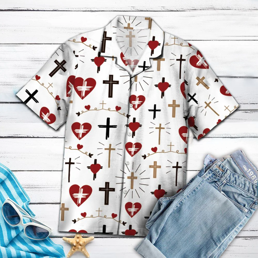 Heart Cross Christian Hawaiian Shirt