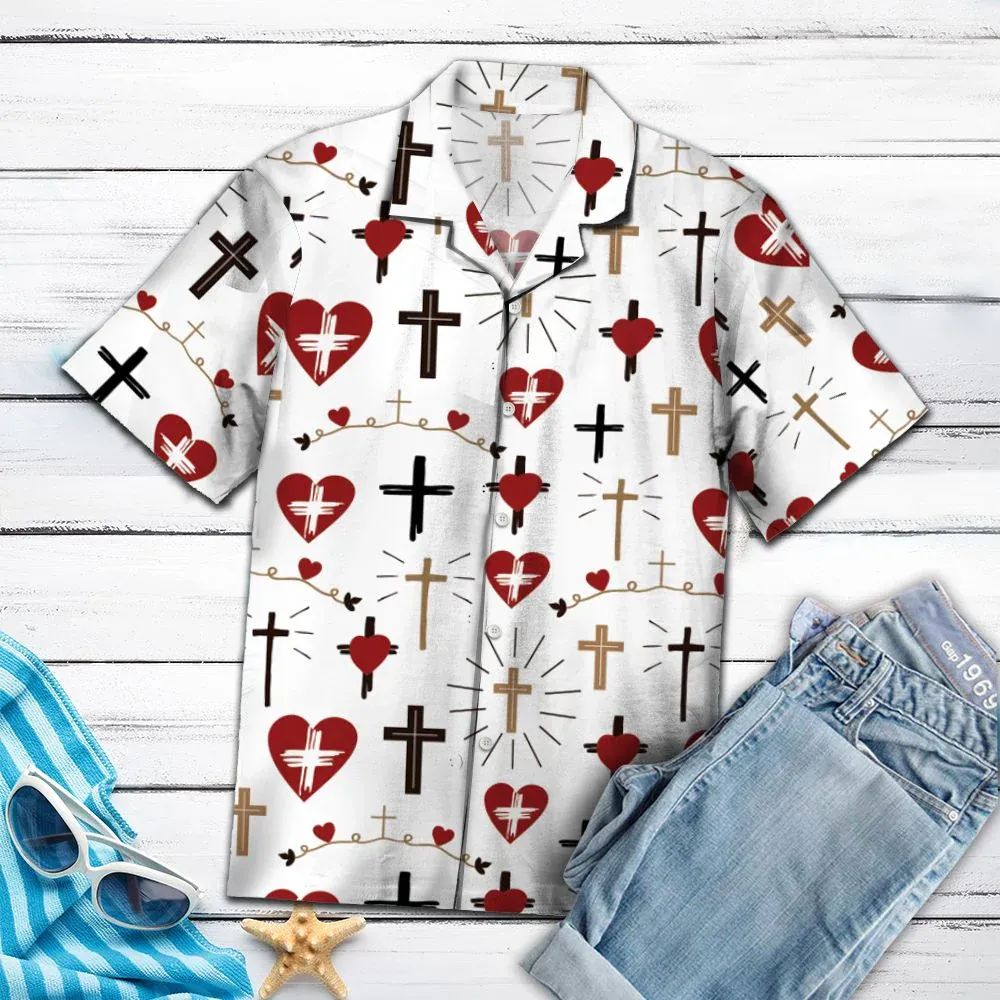 Heart Cross Christian Hawaiian Shirt