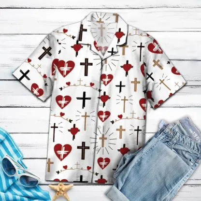 Heart Cross Christian Hawaiian Shirt