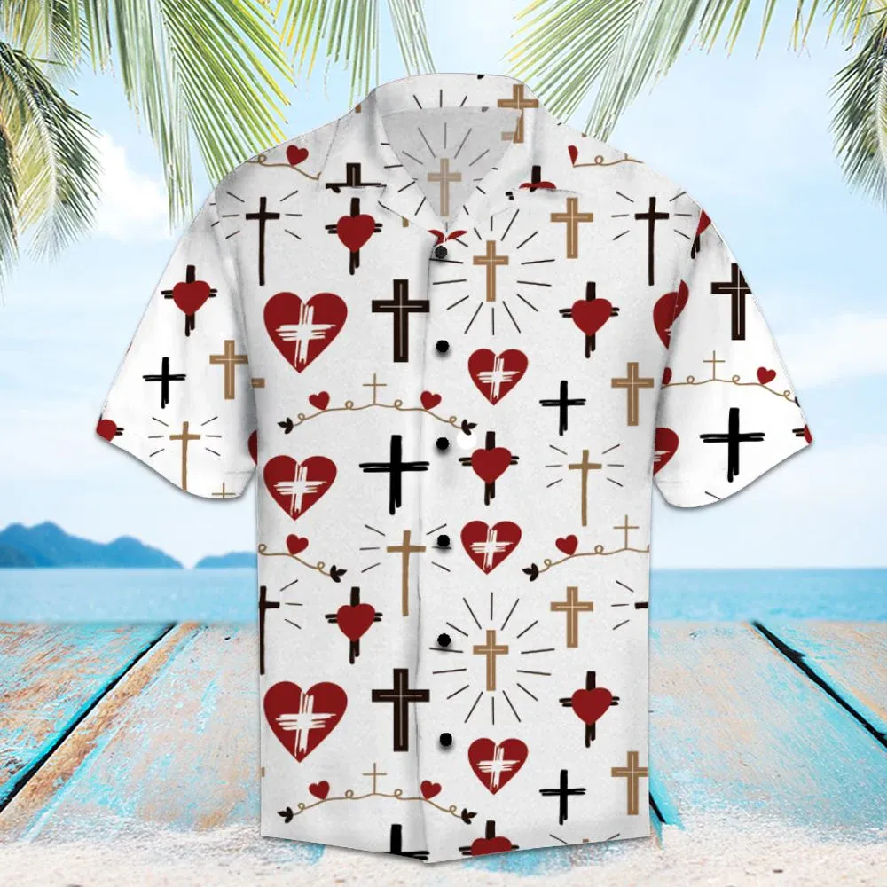Heart Cross Christian Hawaiian Shirt