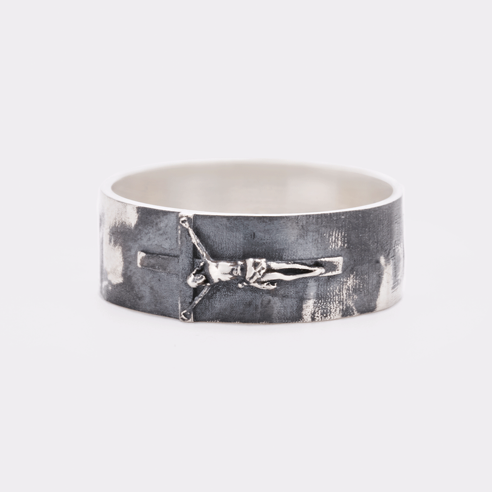 Crucifixion of Jesus Christian Sterling Silver Band Ring