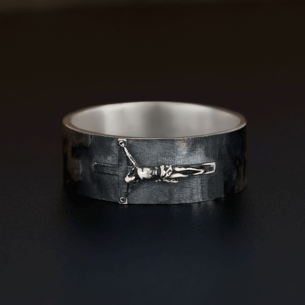 Crucifixion of Jesus Christian Sterling Silver Band Ring