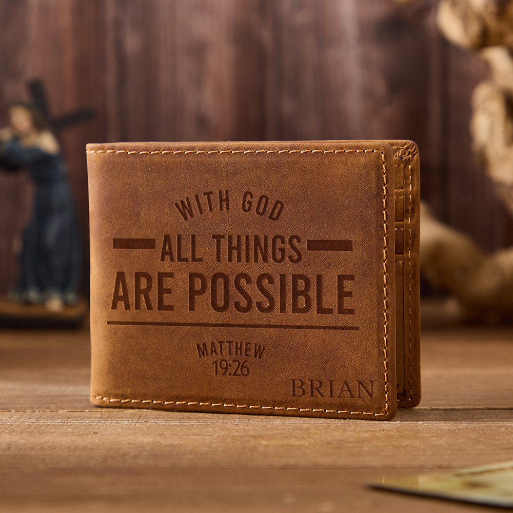 Personalized All Things Are Possible Leather Wallet