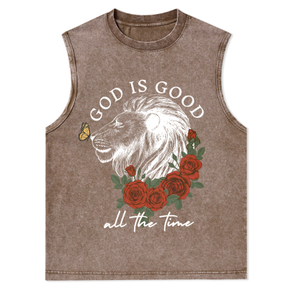 God Is Good Lion Christian Washed Tank Top