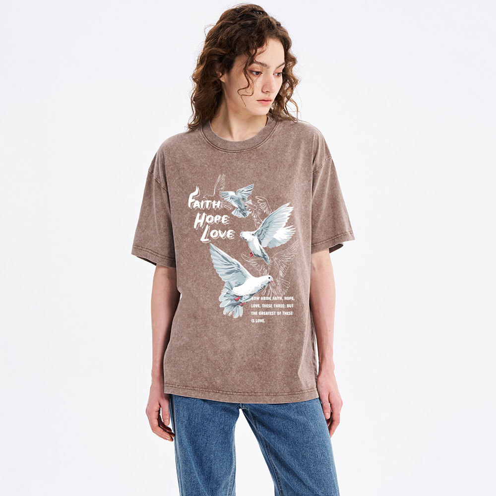 Faith Hope Love Christian Washed T-Shirt