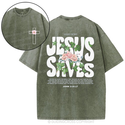 Jesus Saves Christian Washed T-Shirt