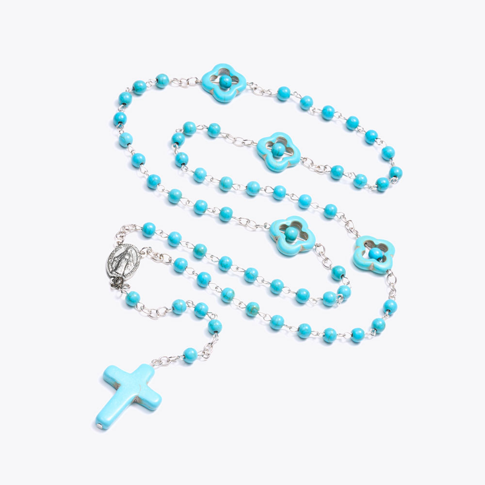 Blue Turquoise Cross Rosary Beads