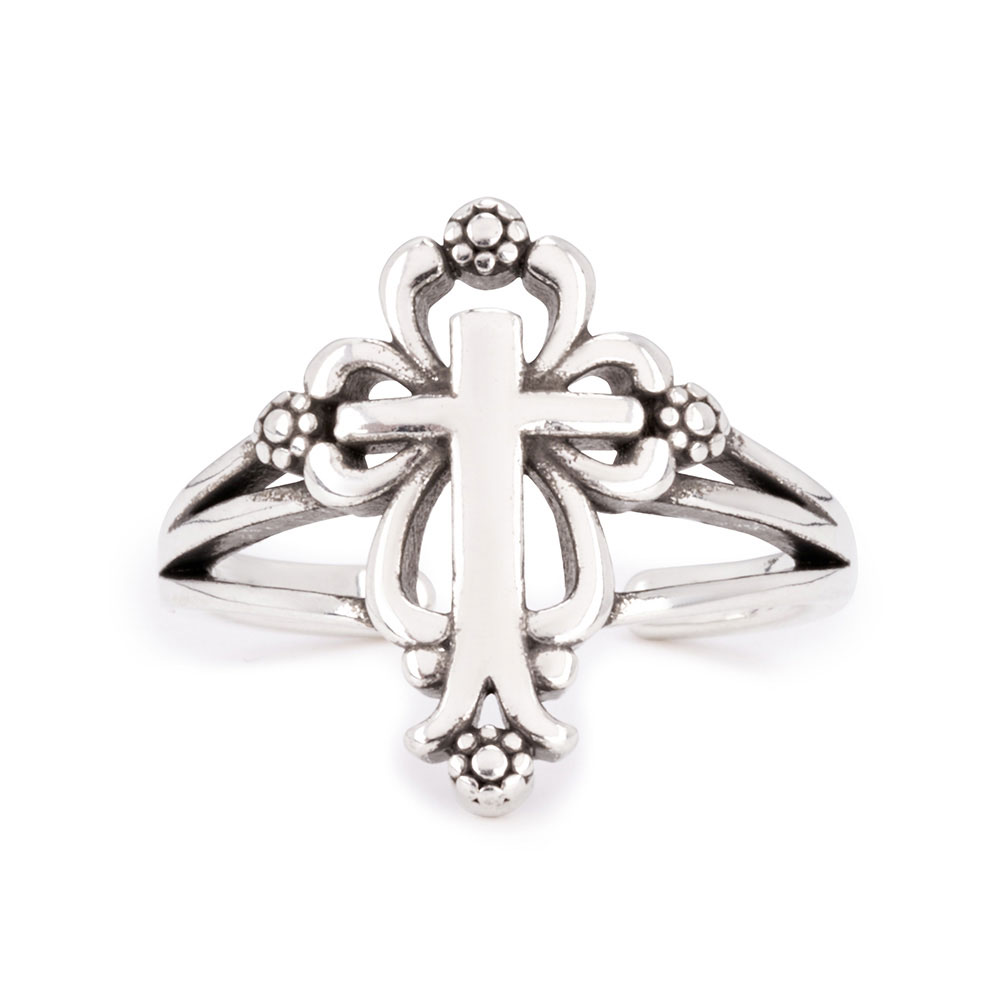 Flower Cross Open Finger Jesus Ring