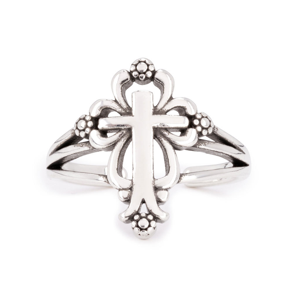 Flower Cross Open Finger Jesus Ring