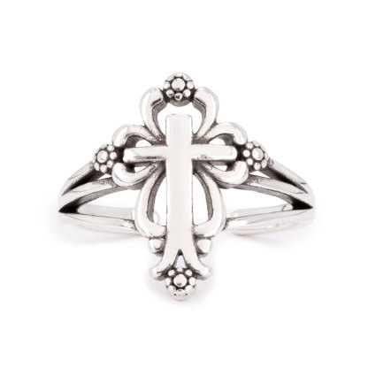 Flower Cross Open Finger Jesus Ring
