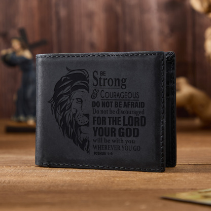 Be Strong And Courageous Lion Leather Wallet