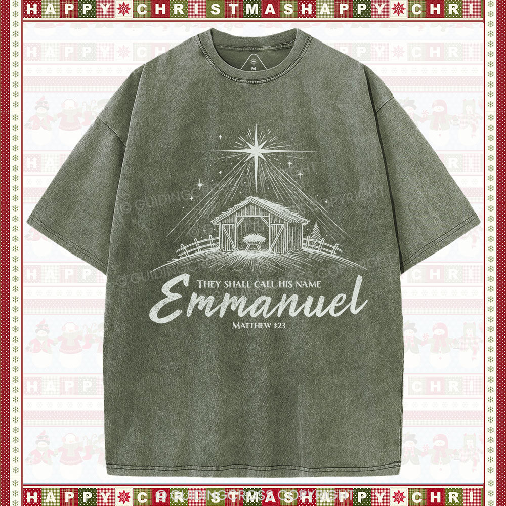 Emmanuel Christmas Christian Washed T-Shirt