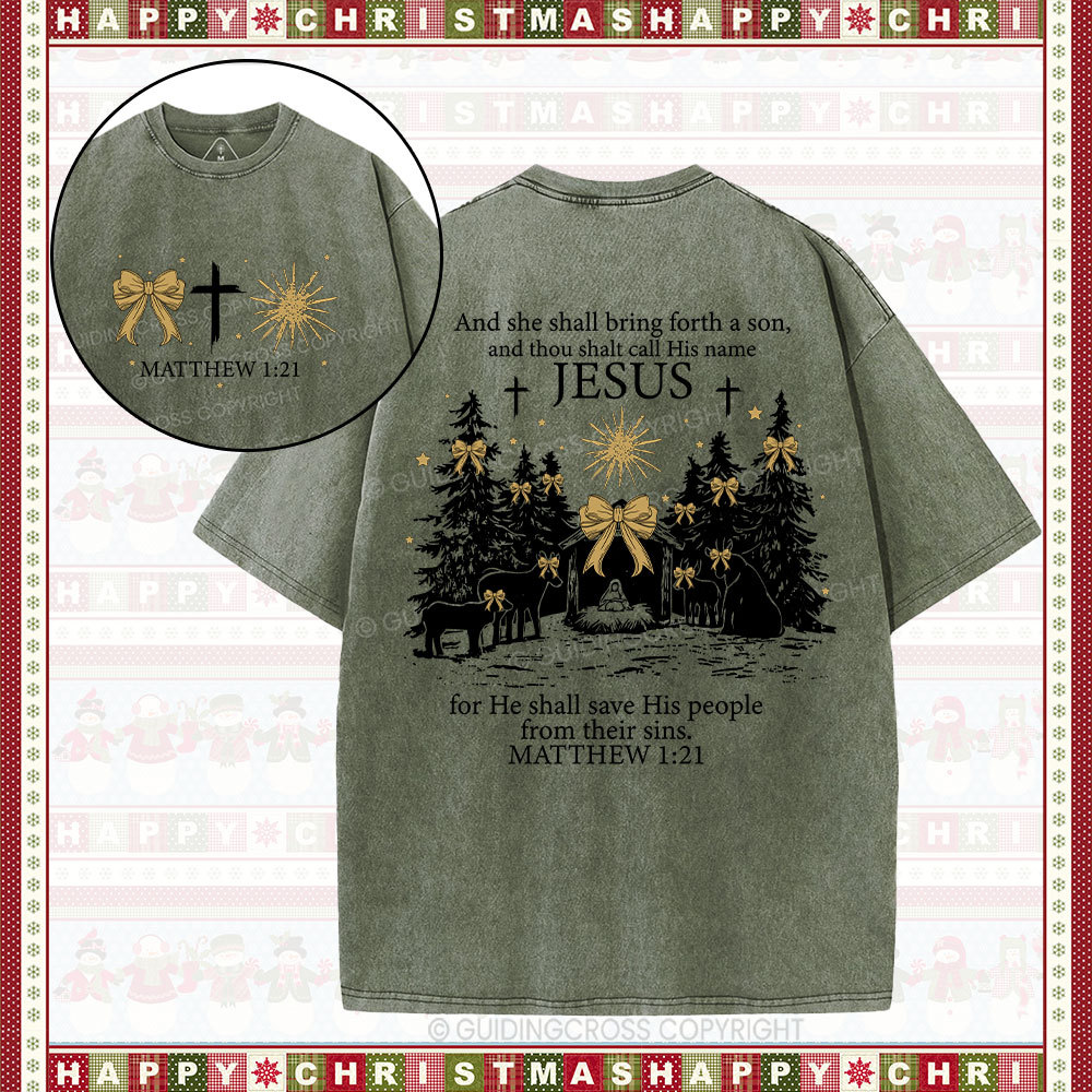 Jesus Nativity Christmas Christian Washed T-Shirt
