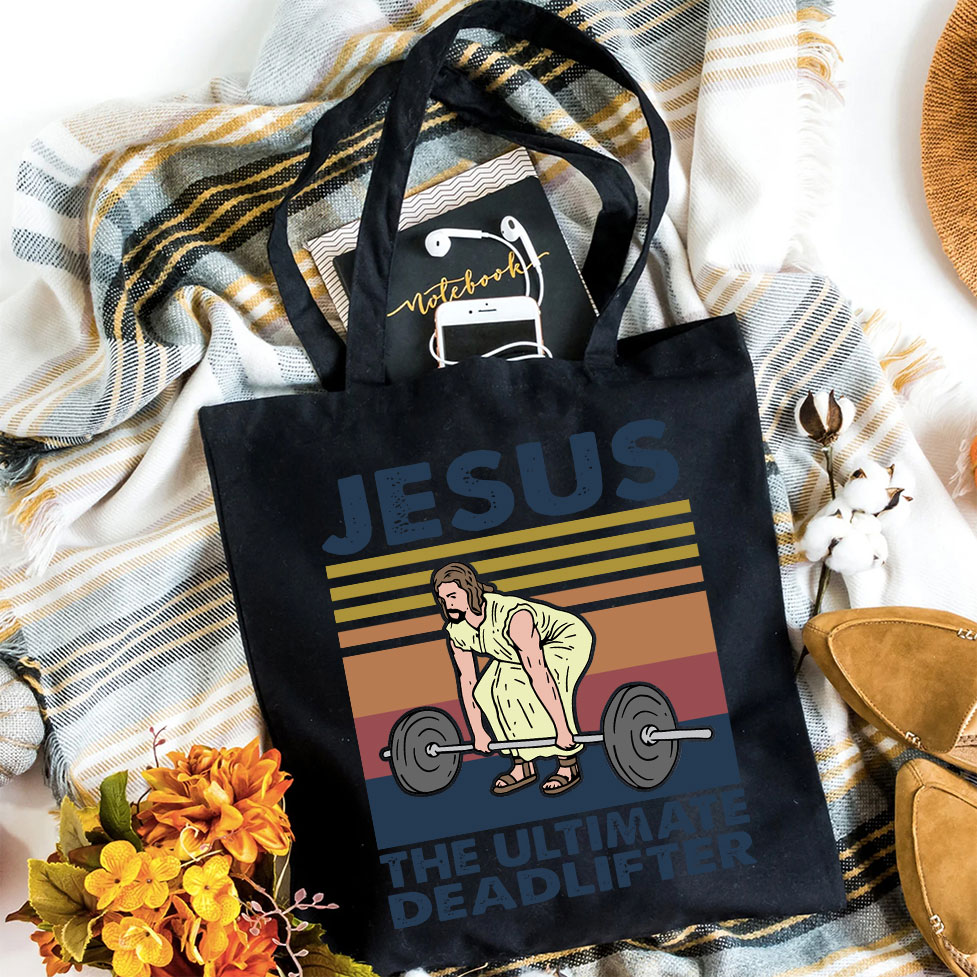 Jesus The Ultimate Deadlifter Vintage Christian Canvas Tote Bag