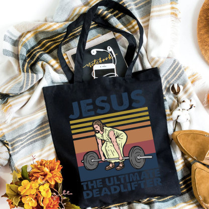 Jesus The Ultimate Deadlifter Vintage Christian Canvas Tote Bag