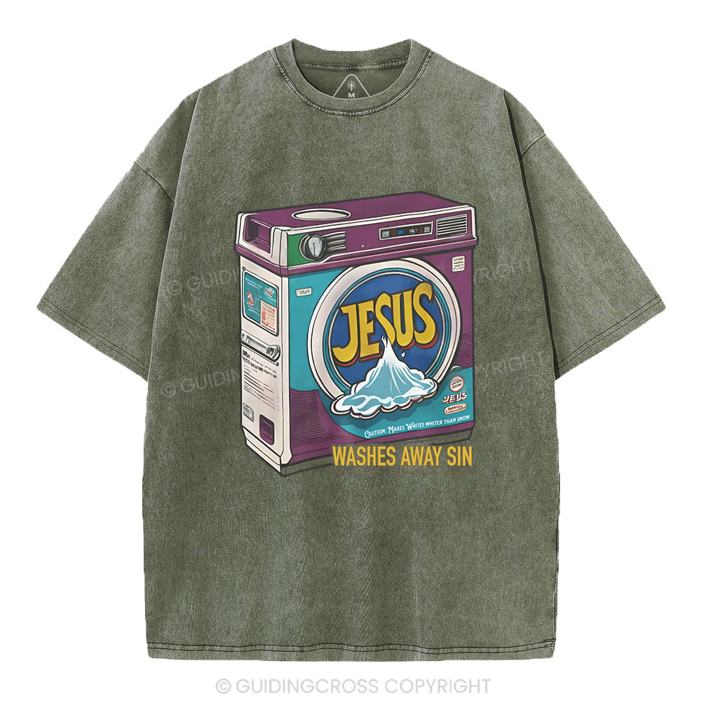Jesus Washed Away Sin Chirstian Washed T-Shirt Sale - GuidingCross