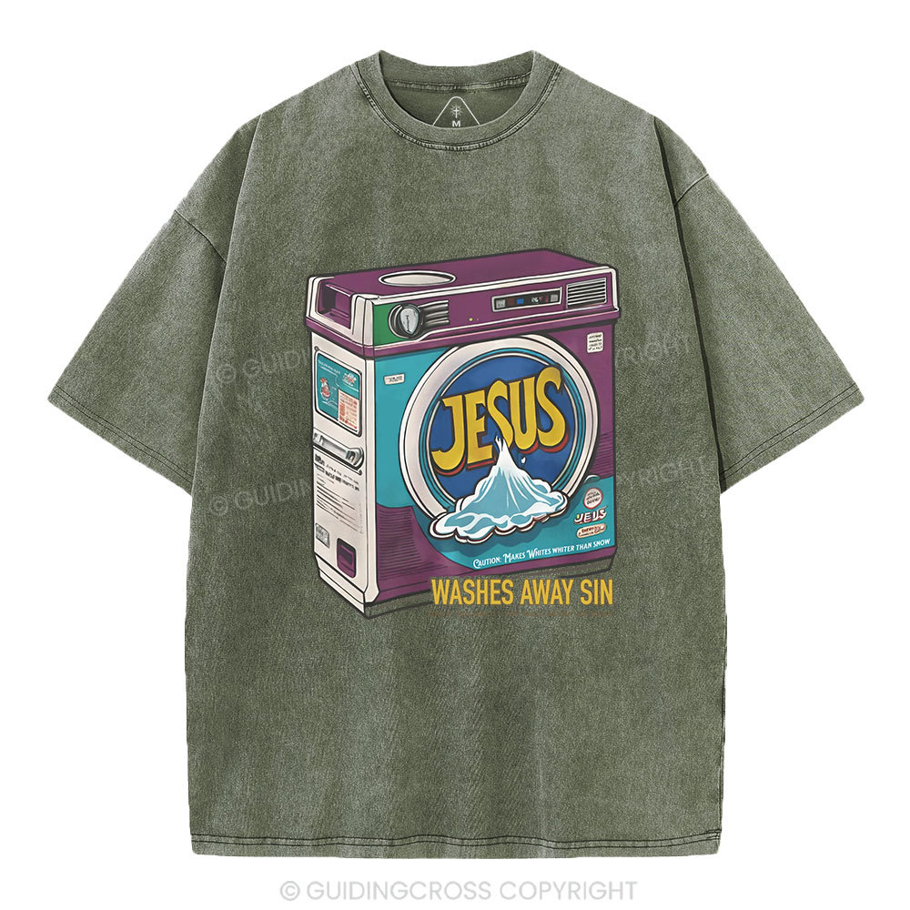 Jesus Washed Away Sin Chirstian Washed T-Shirt Sale - GuidingCross