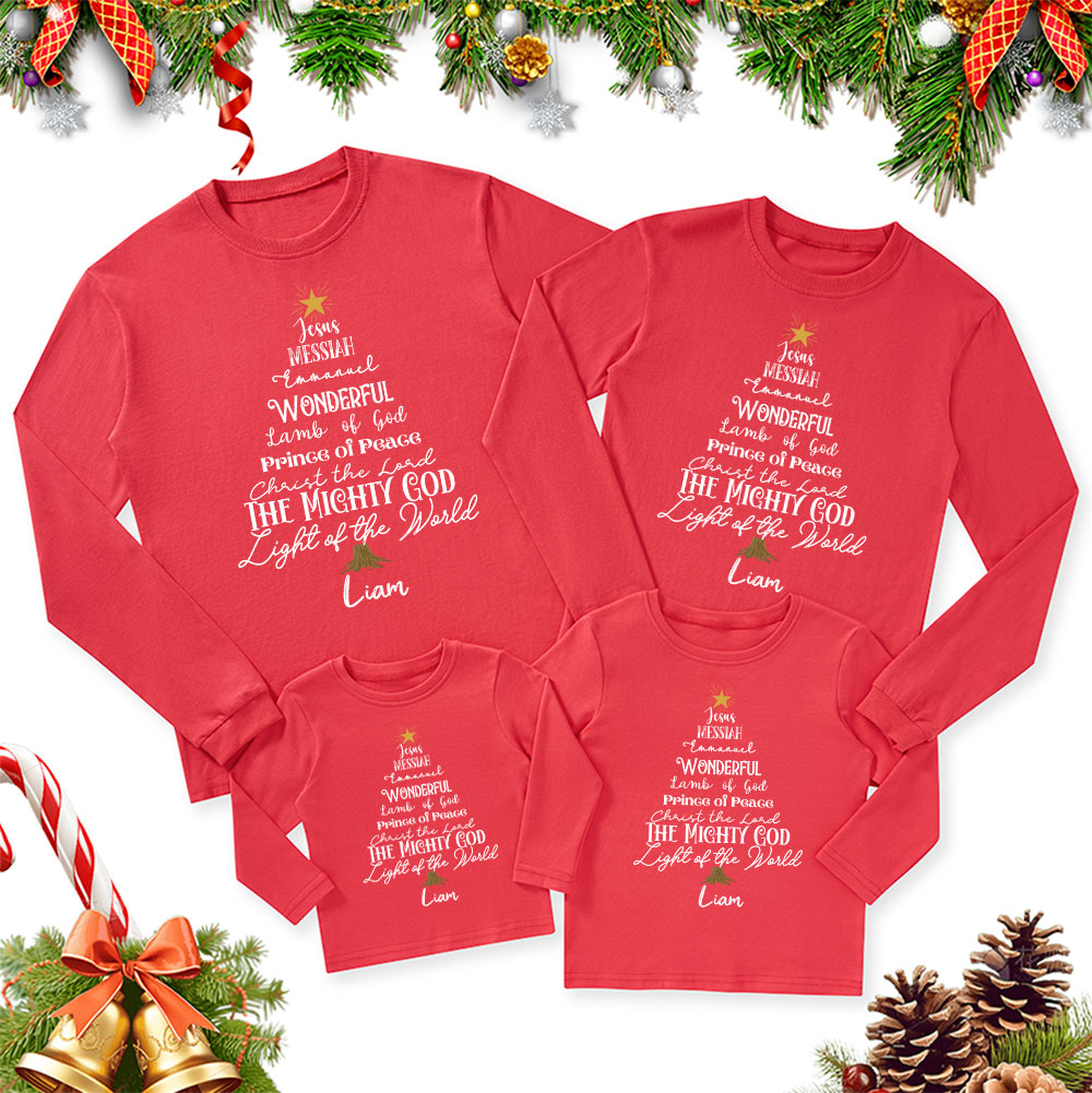 Personalized Name Of Jesus Christmas Family Matching Long Sleeve T-Shirt