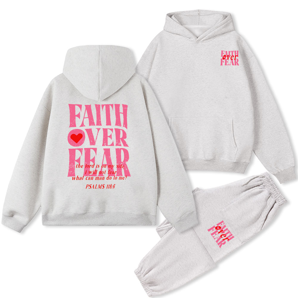 Faith Over Fear Christian Fleece Hoodie Set