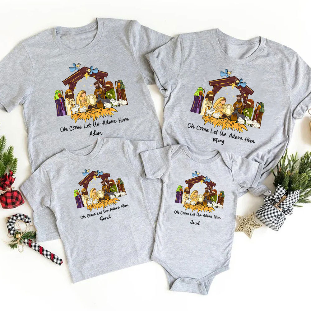 Oh Come Let Us Adore Him Christmas Family Matching Shirts