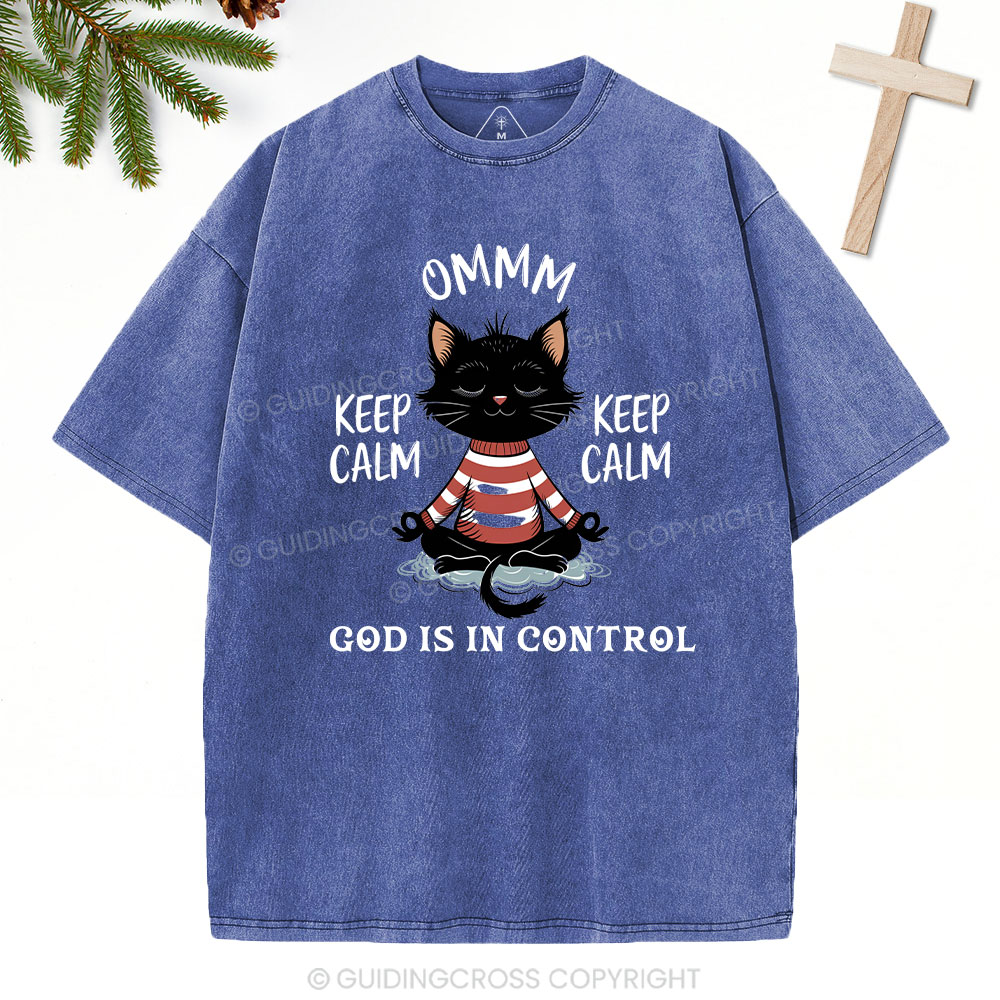 God Is In Control Christian Christmas Washed T-Shirt