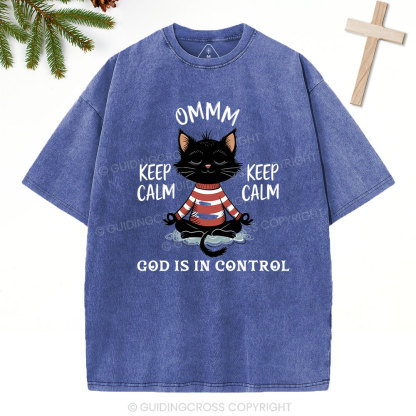 God Is In Control Christian Christmas Washed T-Shirt