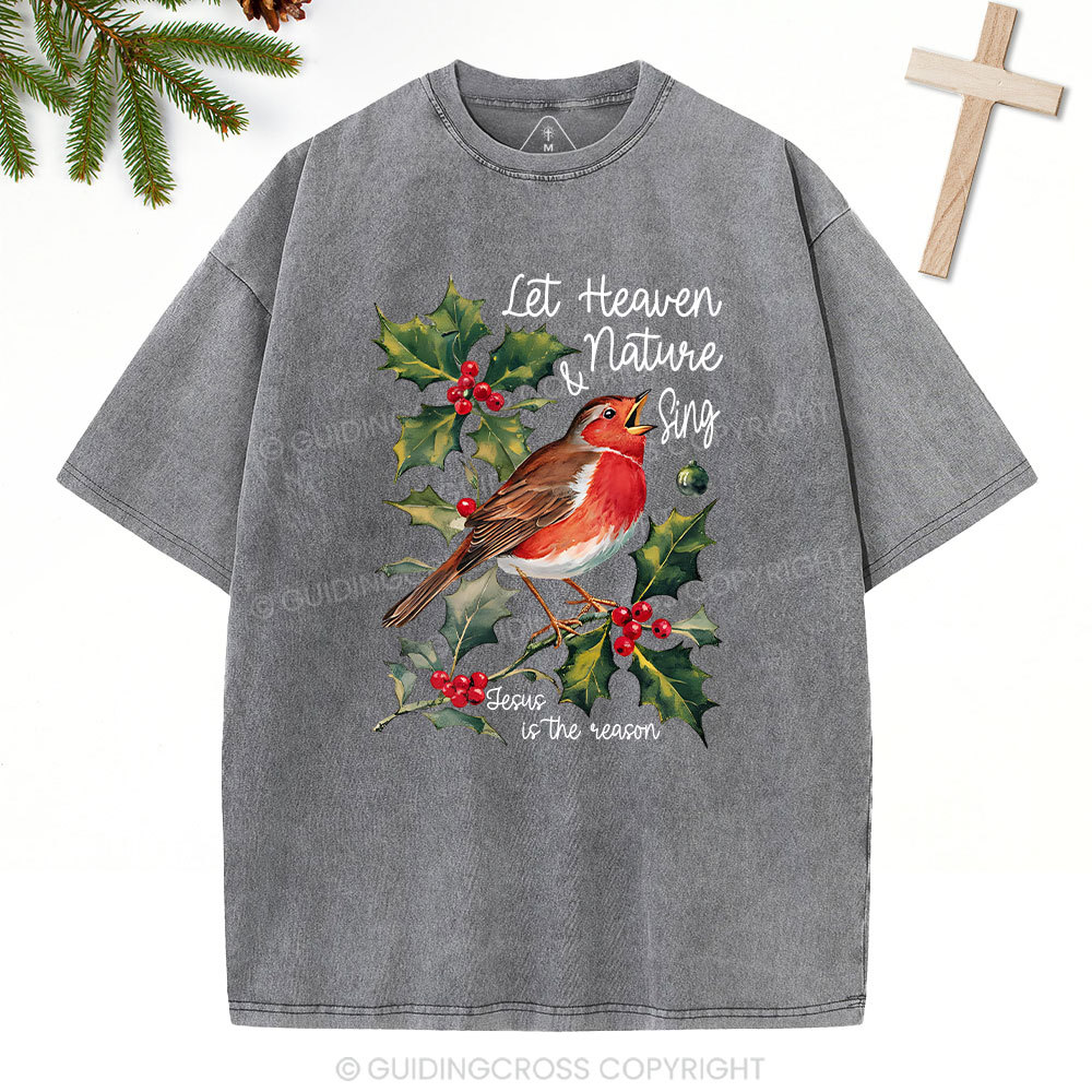 Let Heaven And Nature Sing Christian Christmas Washed T-Shirt