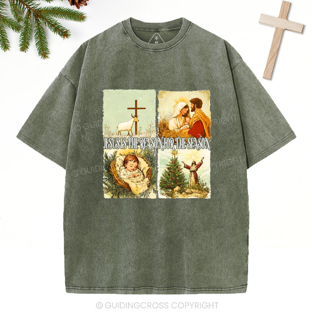 Retro Jesus Is The Reason Christian Christmas Washed T-Shirt