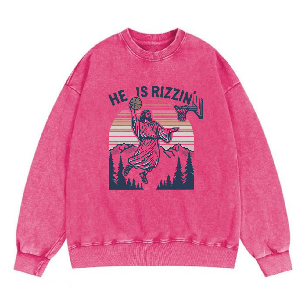 He Is Rizzen Christian Washed Sweatshirt