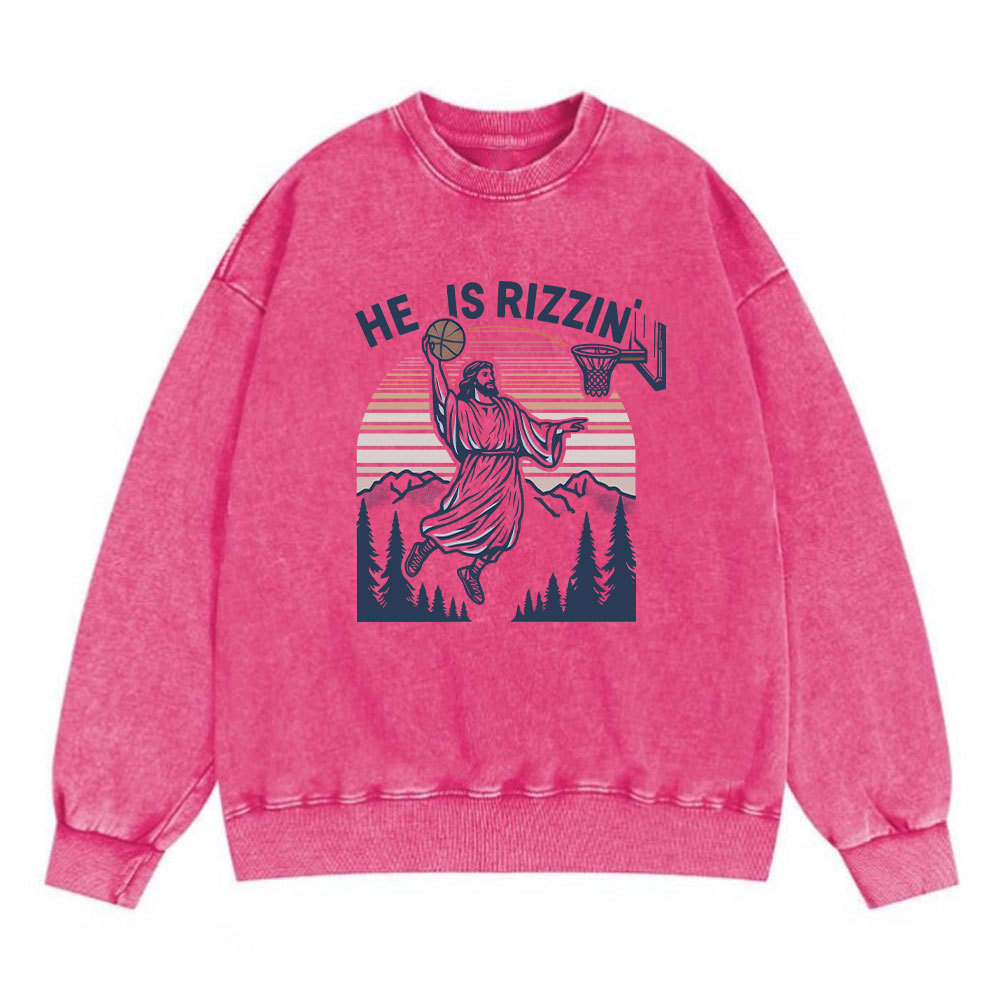 He Is Rizzen Christian Washed Sweatshirt