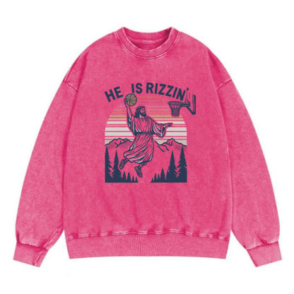 He Is Rizzen Christian Washed Sweatshirt