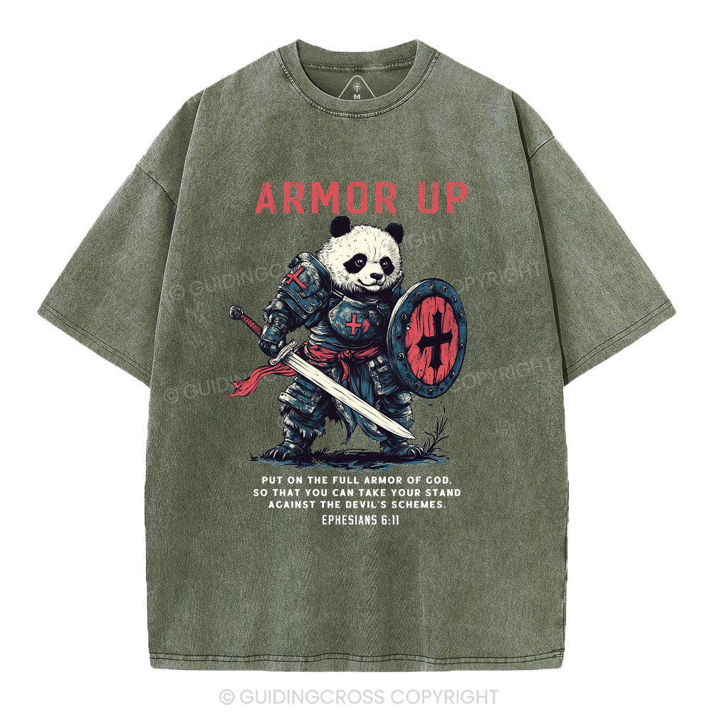 Armor Of God Panda Warrior Christian Washed T-Shirt
