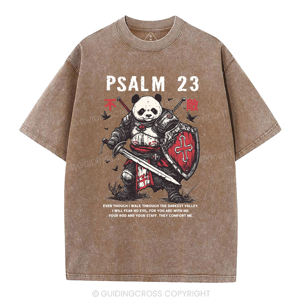 Walk Through The Darkest Valley Panda Warrior Christian Washed T-Shirt