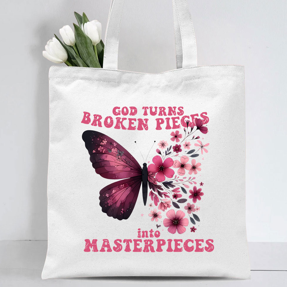 God Turns Broken Pieces Into Masterpieces Christian Canvas Tote Bag