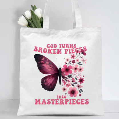 God Turns Broken Pieces Into Masterpieces Christian Canvas Tote Bag