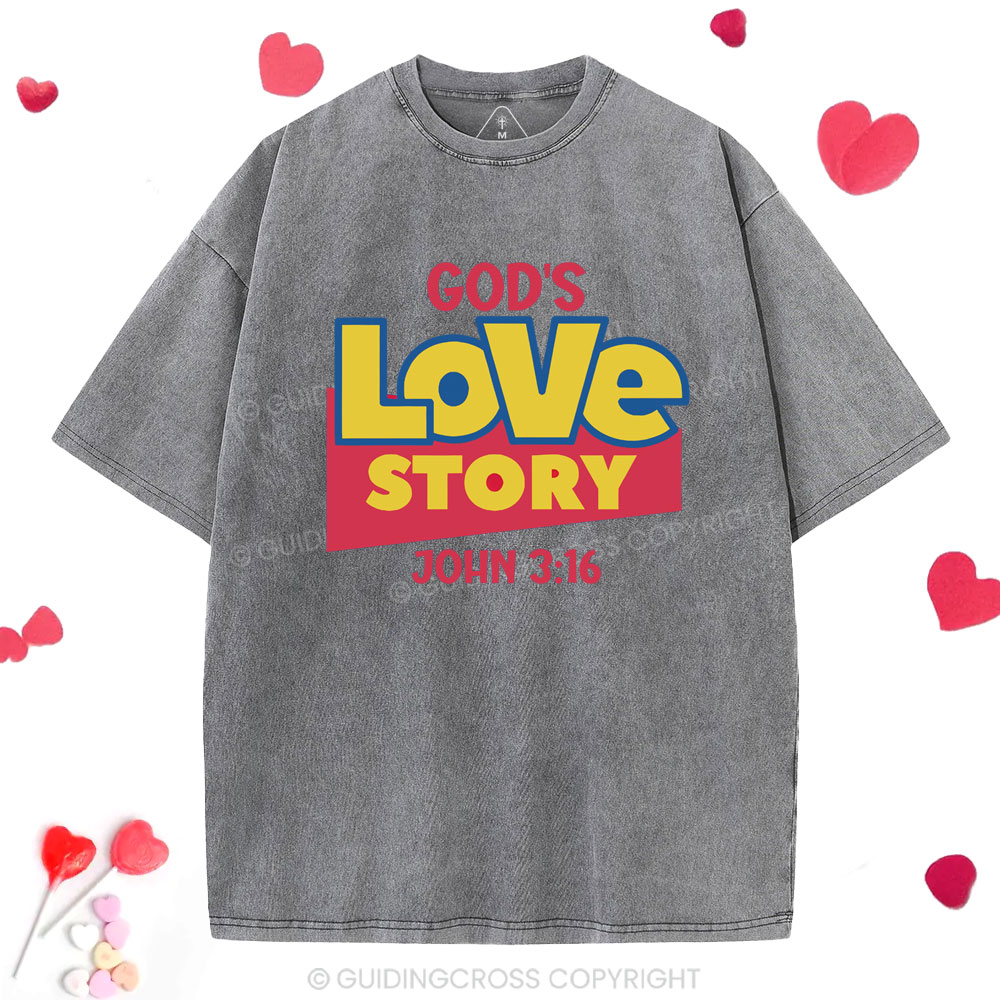 God's Love Story Christian Washed T-Shirt