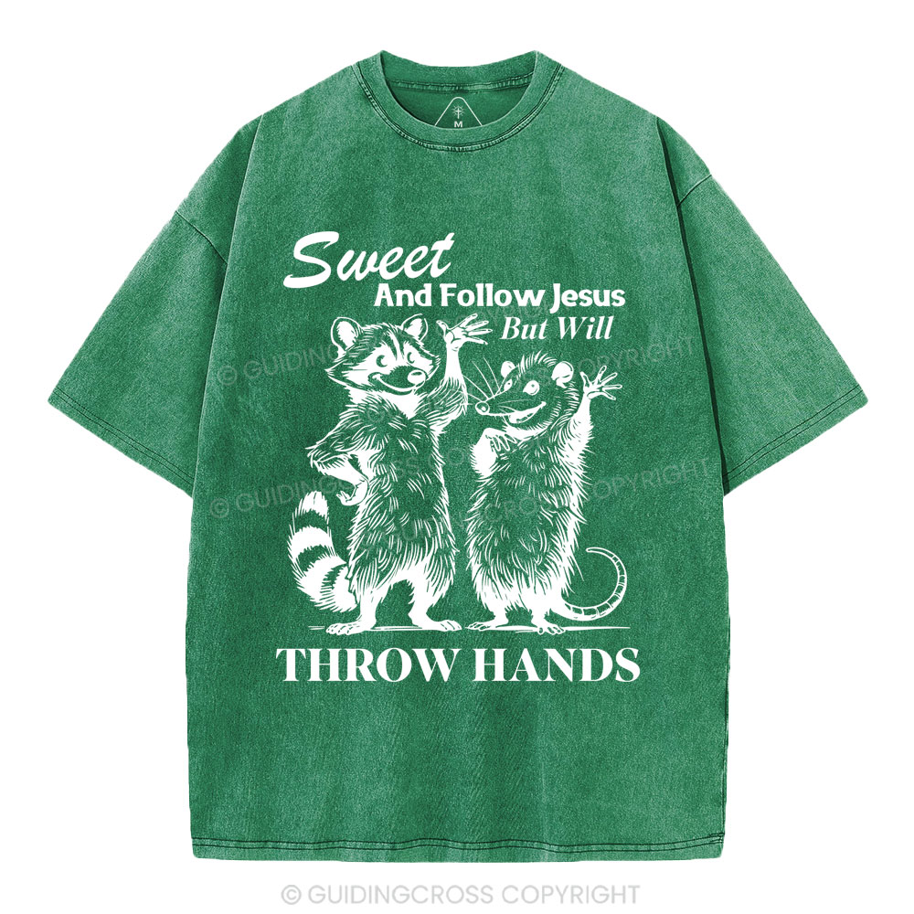Sweet And Follow Jesus But WIll Throw Hands Christian Wahsed T-Shirt