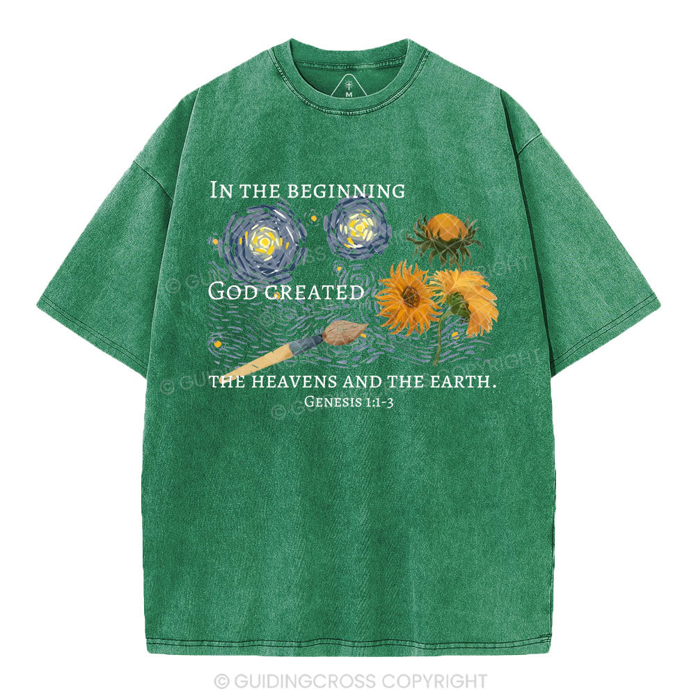 In The Beginning God Created Christian Washed T-Shirt