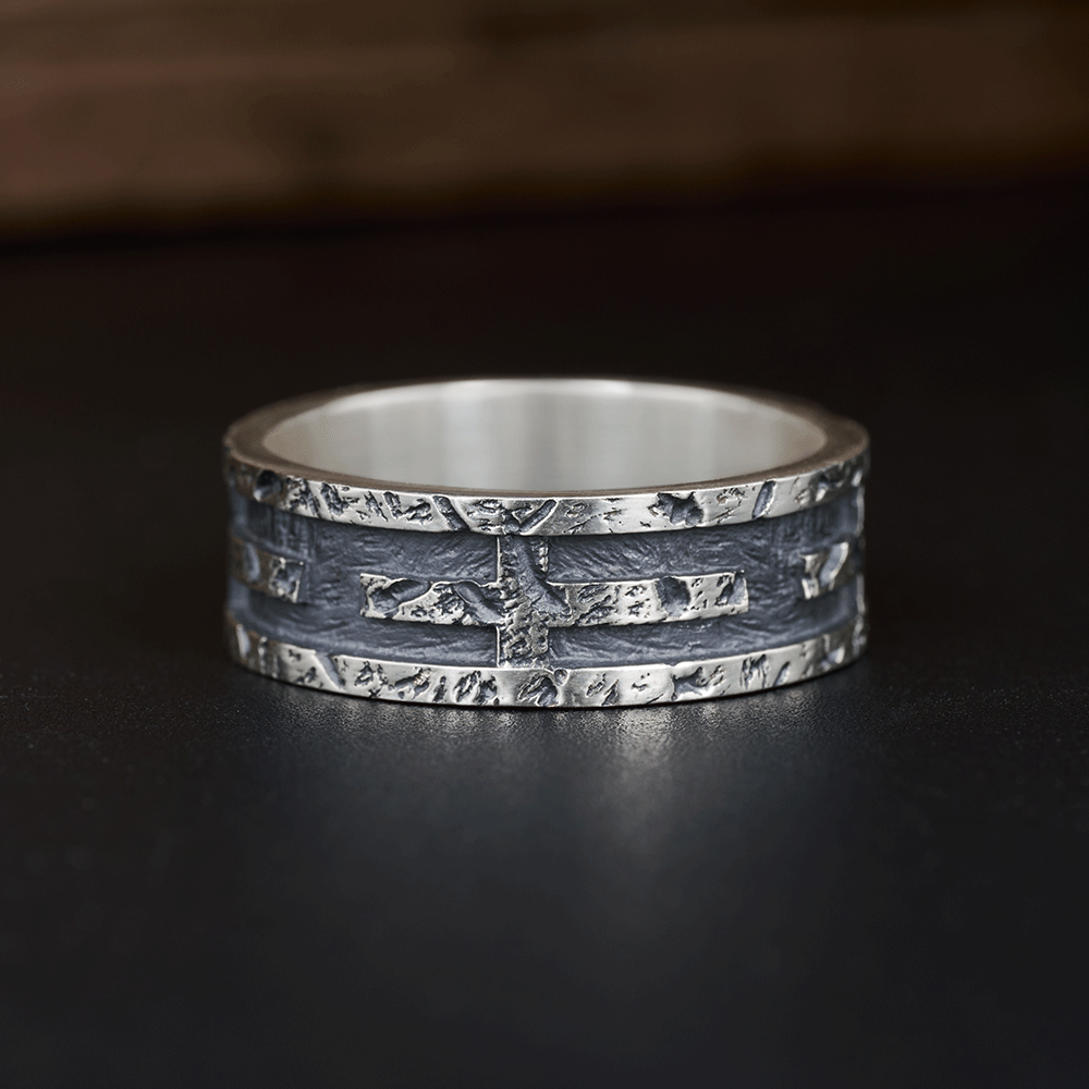 Rustic Cross Ring Christian Sterling Silver Band Ring
