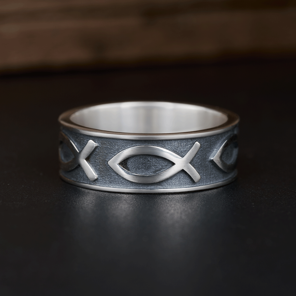 Jesus Fish Christian Sterling Silver Band Ring