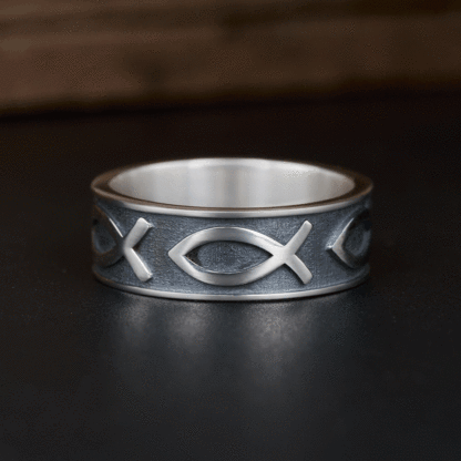 Jesus Fish Christian Sterling Silver Band Ring