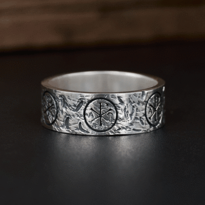 Chi Rho Alpha Omega Christian Sterling Silver Band Ring