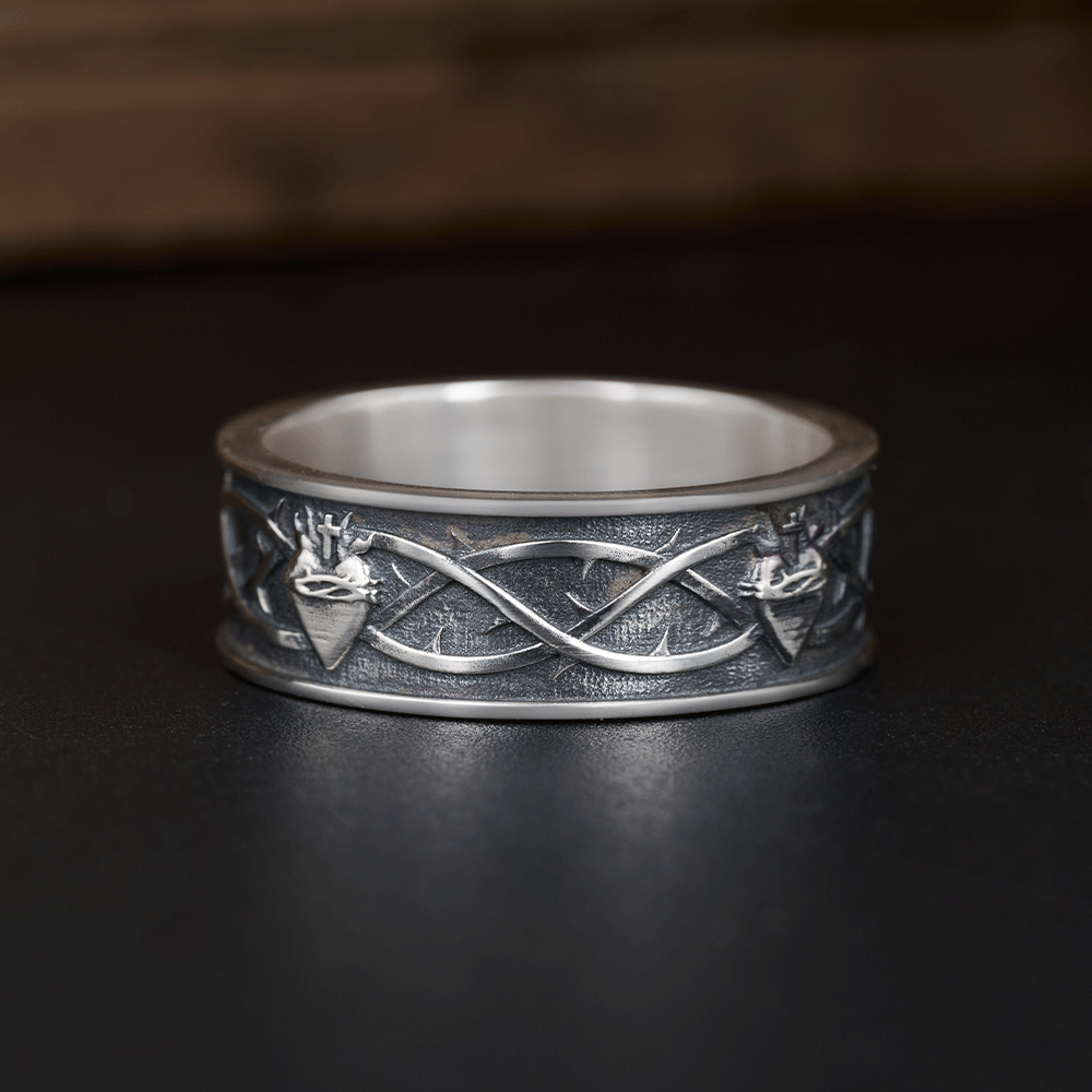 Sacred Heart of Jesus Christian Sterling Silver Band Ring